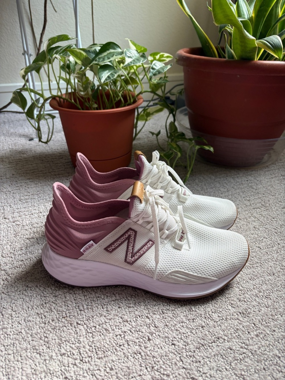 New Balance Women's White and Dusty Rose Athletic Sneakers